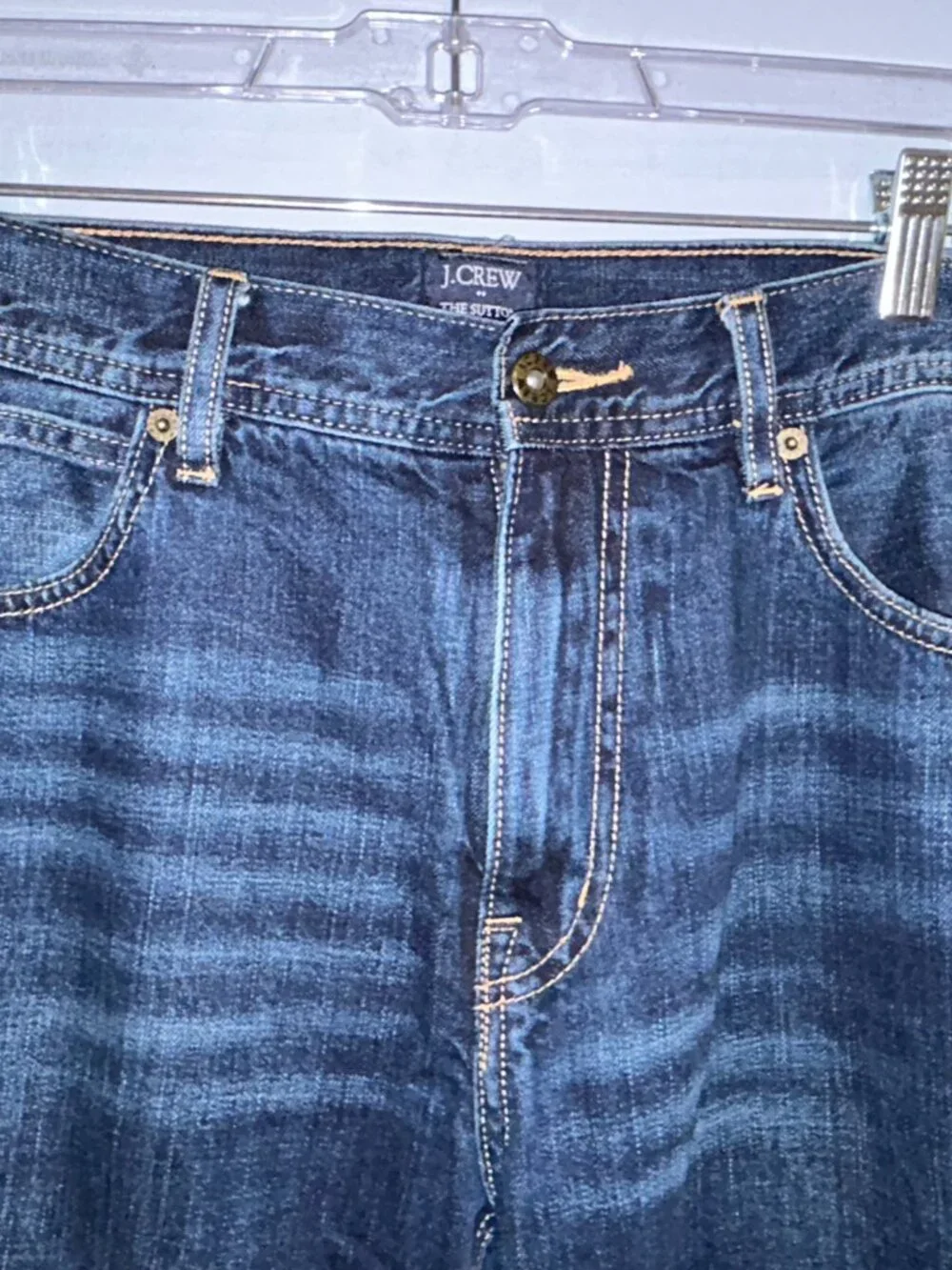 J. Crew The Sutton Flannel Lined Jeans, Men 33x32, dark wash, straight